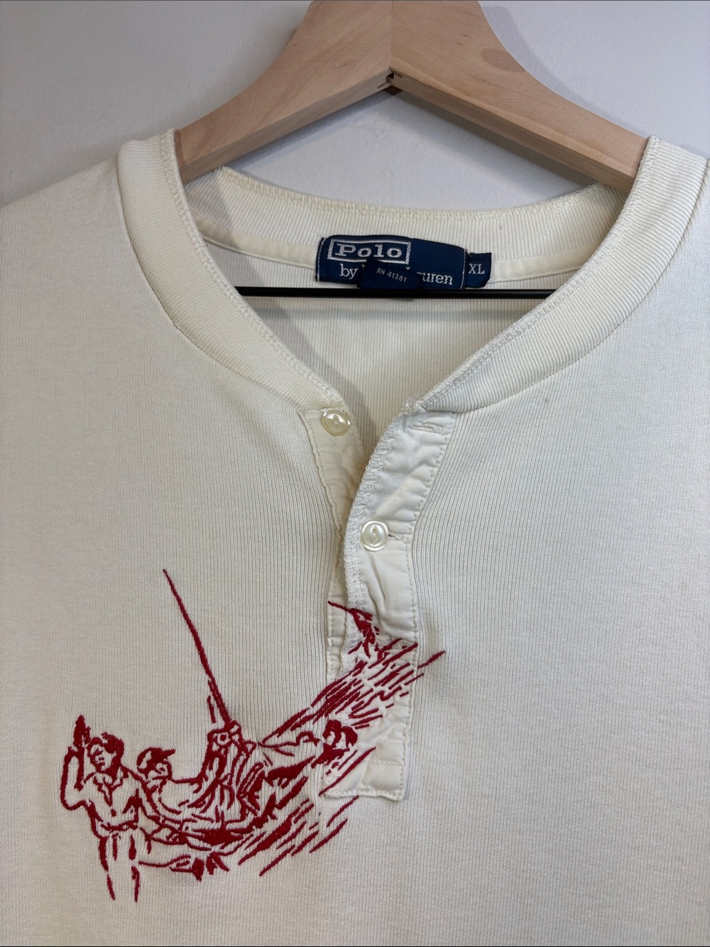 Polo Ralph Lauren Fish Embroidered Fisherman Fishing Henley Long Slevee Tee XL - Picture 2 of 9